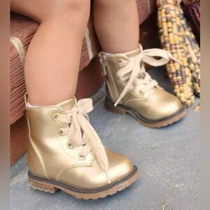Toddler Cat & Jack Gold Metallic Giovanni Lace Up Combat Boots w/ zipper. Sz 11